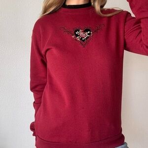 Burgundy and black embroidered heart vintage sweatshirt